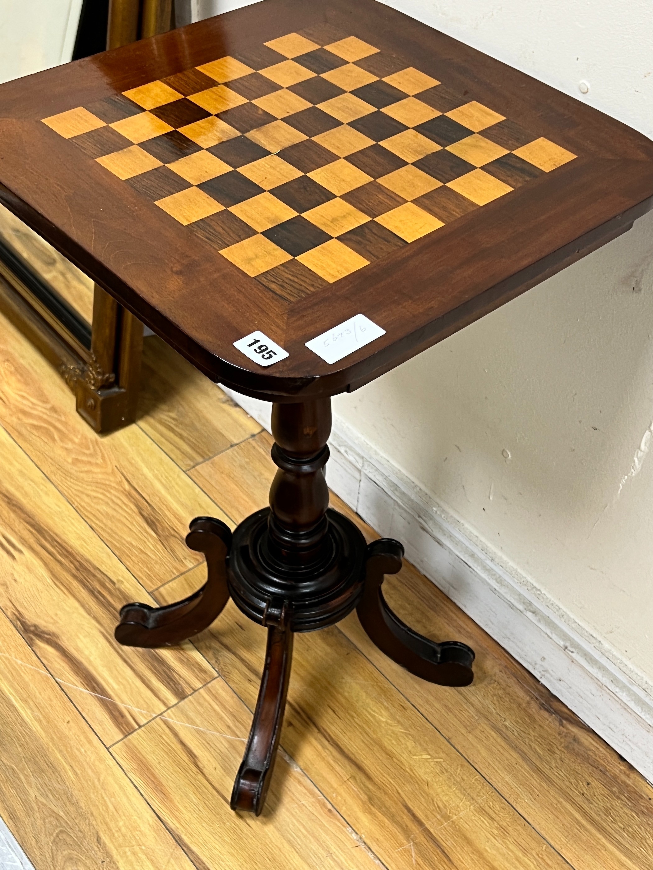 A Victorian and later inlaid mahogany games table, width 45cm, height 72cm